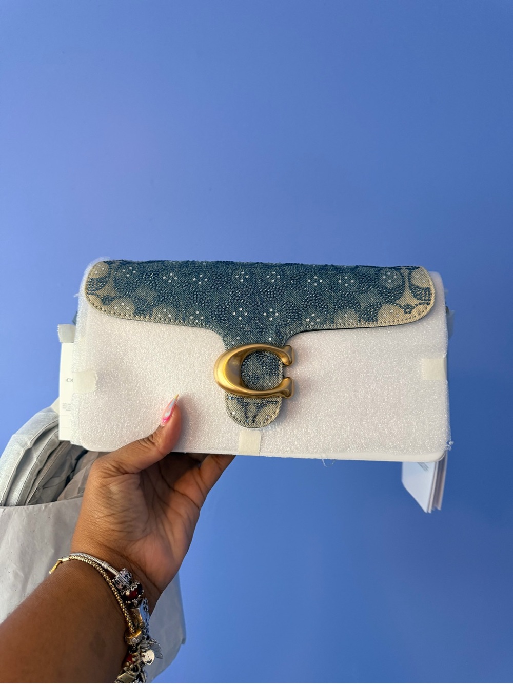 Coach NWT Blue Denim Crystal Tabby with Gold Hardware